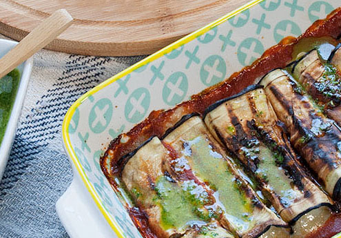 Involtini di melanzane con Pecorino Toscano DOP e olio al basilico